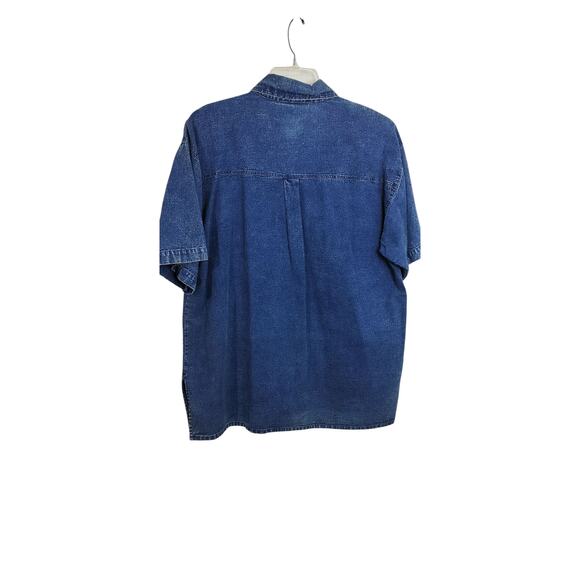 4143)Vtg Pearl River Button Up Short Sleeve Anmal print Jewel Denim Top Plus 2X - Picture 2 of 8